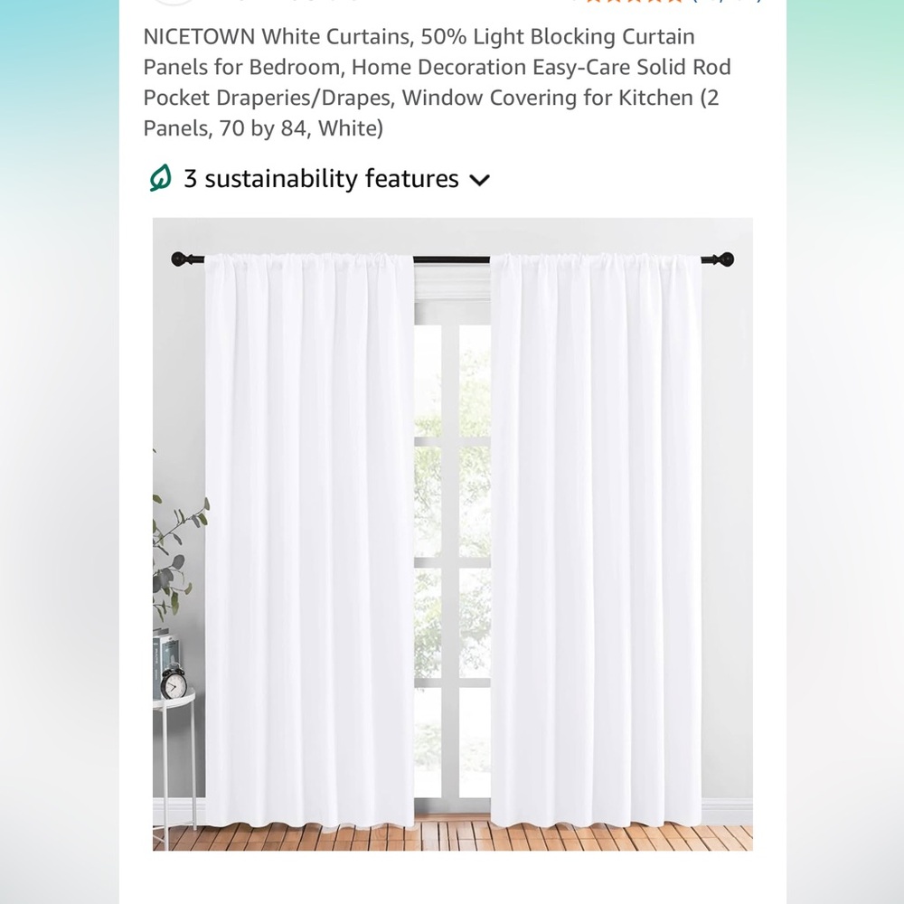 Set of 2 Classic White Light Blocking Curtains